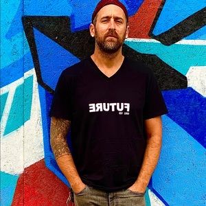 “NEW FUTURE” shirt. Everything seems backwards 🖤